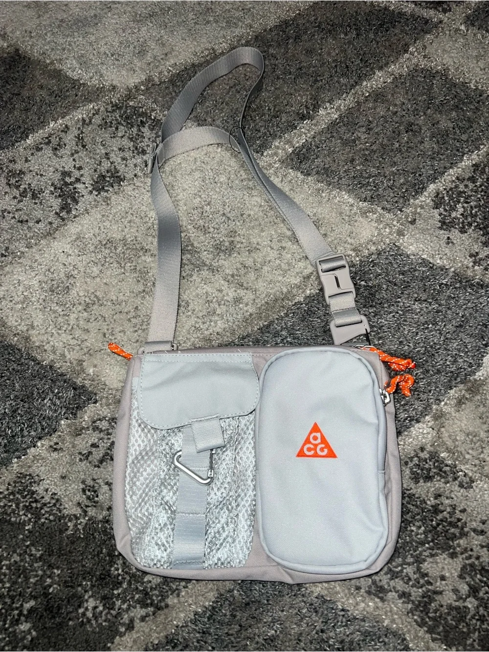 Grey Crossbody Organizer Bag with Orange Accents